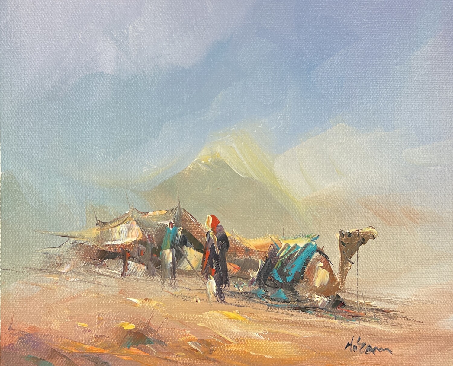 Bedouin Tent & Camel - Knife Art Oil Painting