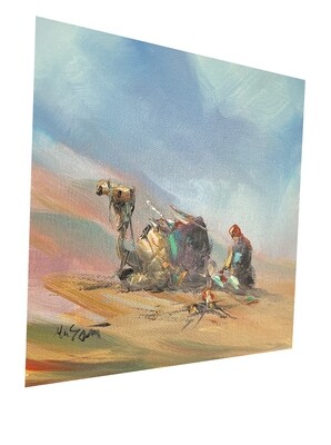 Desert Traveller & Camel - Knife Art Oil Painting in Distressed Frame