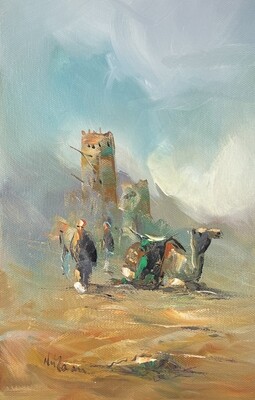 Desert Bedouins & Dwelling - Knife Art Oil Painting