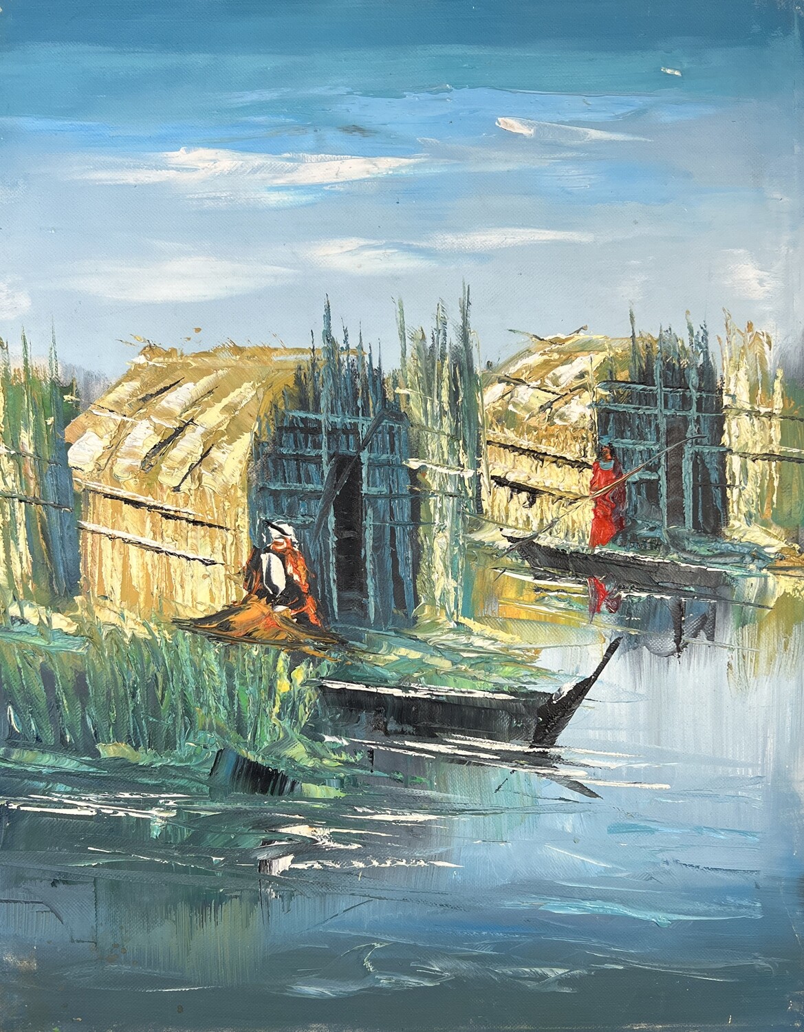 Boat and Hut - Knife Art Oil Painting