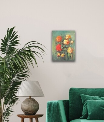 Flower Bouquet Green - Knife Art Oil Painting