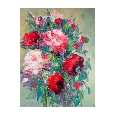 Flower Bouquet Beige - Knife Art Oil Painting