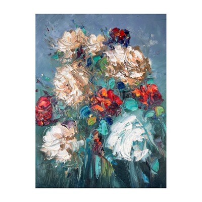 Flower Bouquet Grey - Knife Art Oil Painting