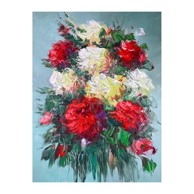 Flower Bouquet Turoquise -  Knife Art Oil Painting
