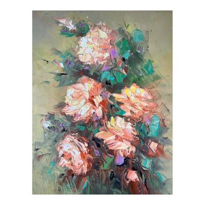 Flower Bouquet Brown Pink - Knife Art Oil Painting
