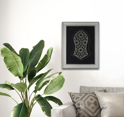Blessed Sandal (Nalayan) Stone Geometric Design in White Frame