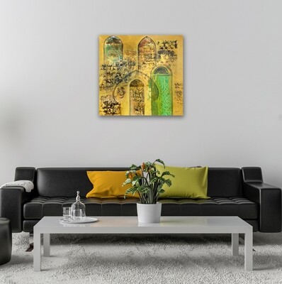 Mesopotamian Arches Abstract Collage Original Hand Painted Canvas