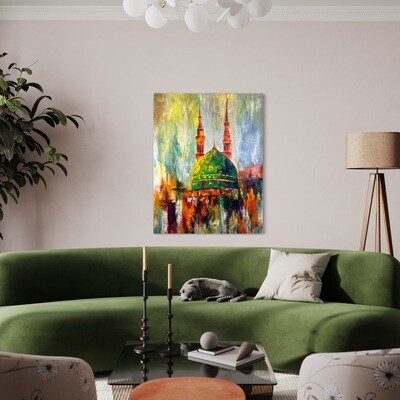 Green Dome Mosque of The Prophet Muhammad Madinah - Original hand engraved knife calligraphy painting
