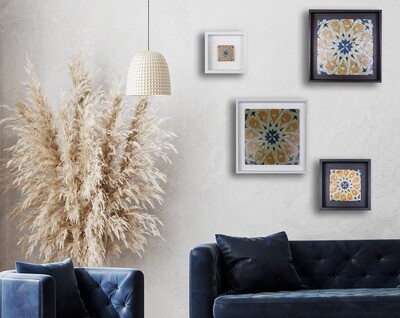 Blue &amp; Yellow Persian Girih Style Geometric Design Stone Art