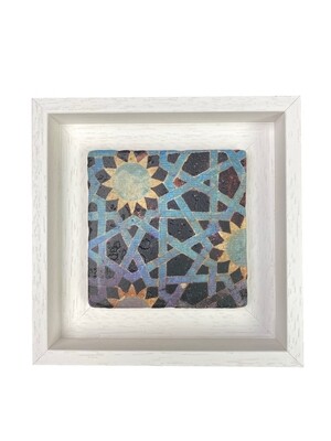 Blue and Yellow Seljuk Anatolian Geometric Stone Tile