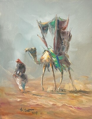 Desert Rider and Hawdaj - Knife Art Oil Painting