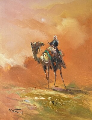 Desert Rider with Camel - Knife Art Oil Painting