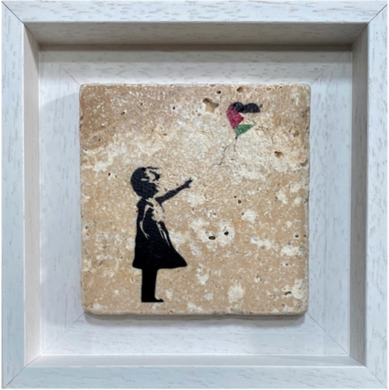 Banksy's Girl with Palestine Balloon Design Stone Art