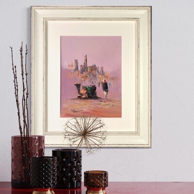 Bedouin Rider & Village - Knife Art Oil Painting