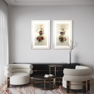 The Hidden Sage Abstract Oil Painting in a White Carved Frame