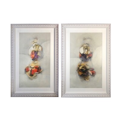 The Hidden Sage Abstract Oil Painting in a White Carved Frame