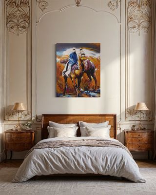 Camel Riders in the Sands of Fez - Textured Multi-Media Hand painted Canvas