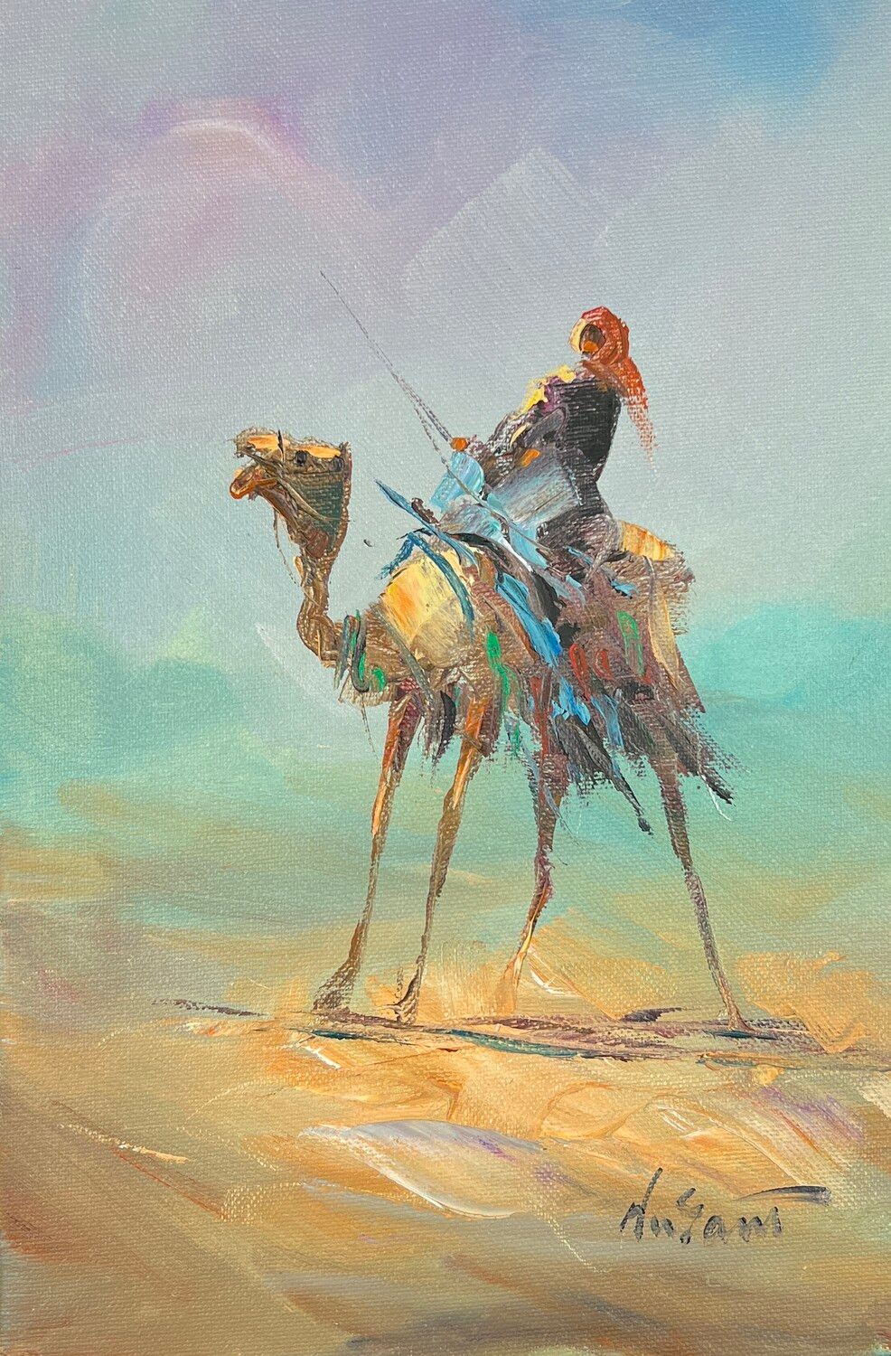 Desert Bedouin Rider - Knife Art Oil Painting, Frame: Un-framed