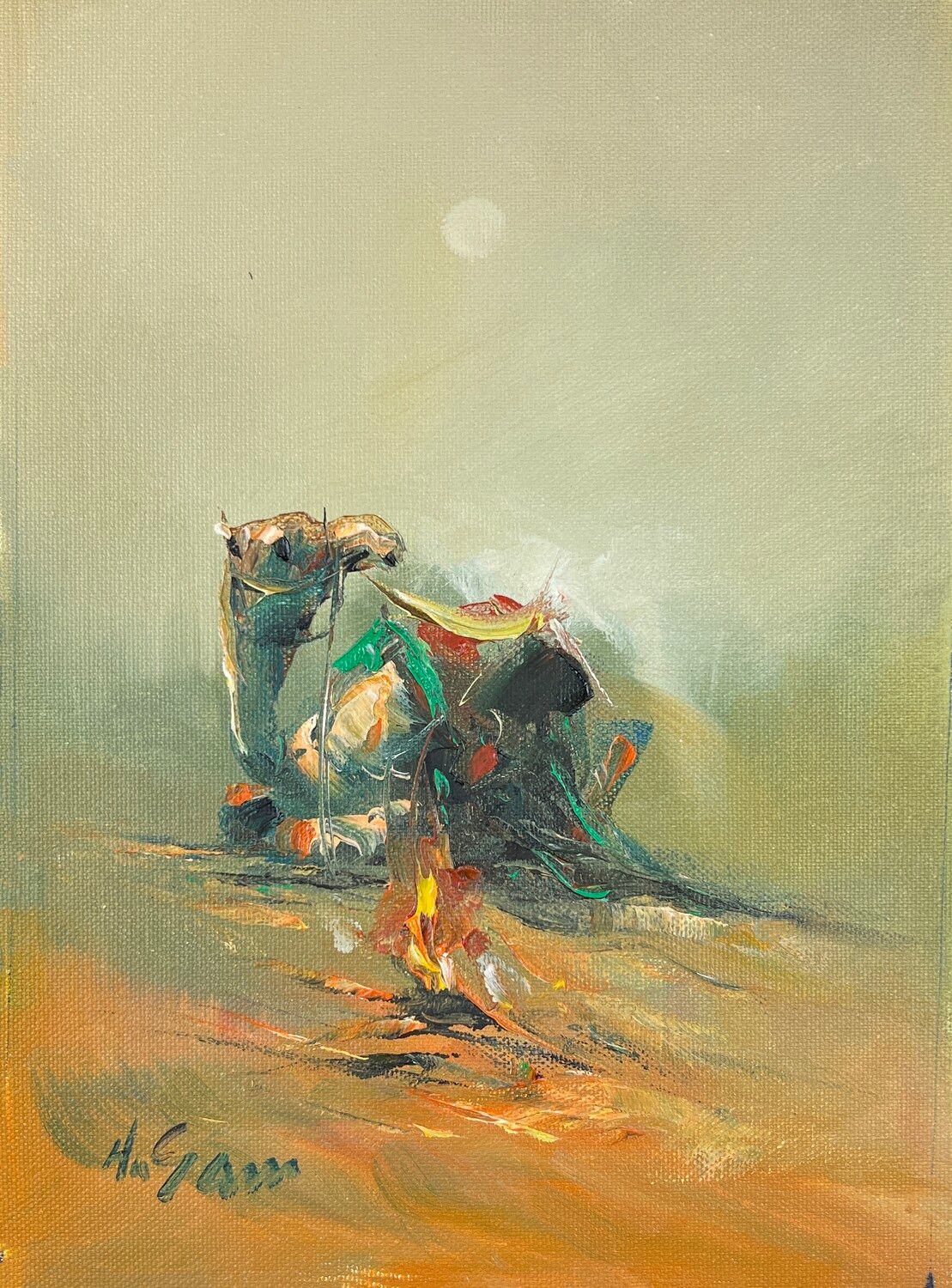 Camel in the Desert - Knife Art Oil Painting, Frame: Un-framed
