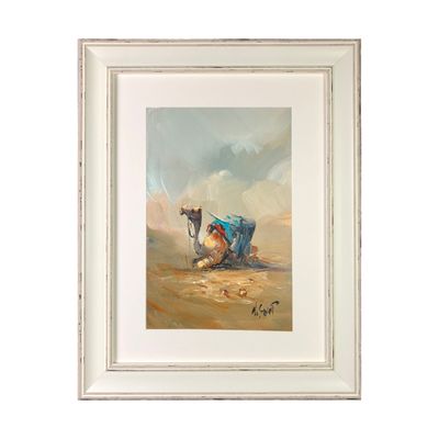 Desert Camel -  Knife Art Oil Painting in distressed Frame