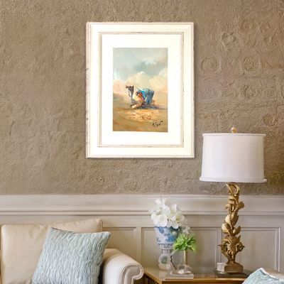 Desert Camel - Knife Art Oil Painting in distressed Frame