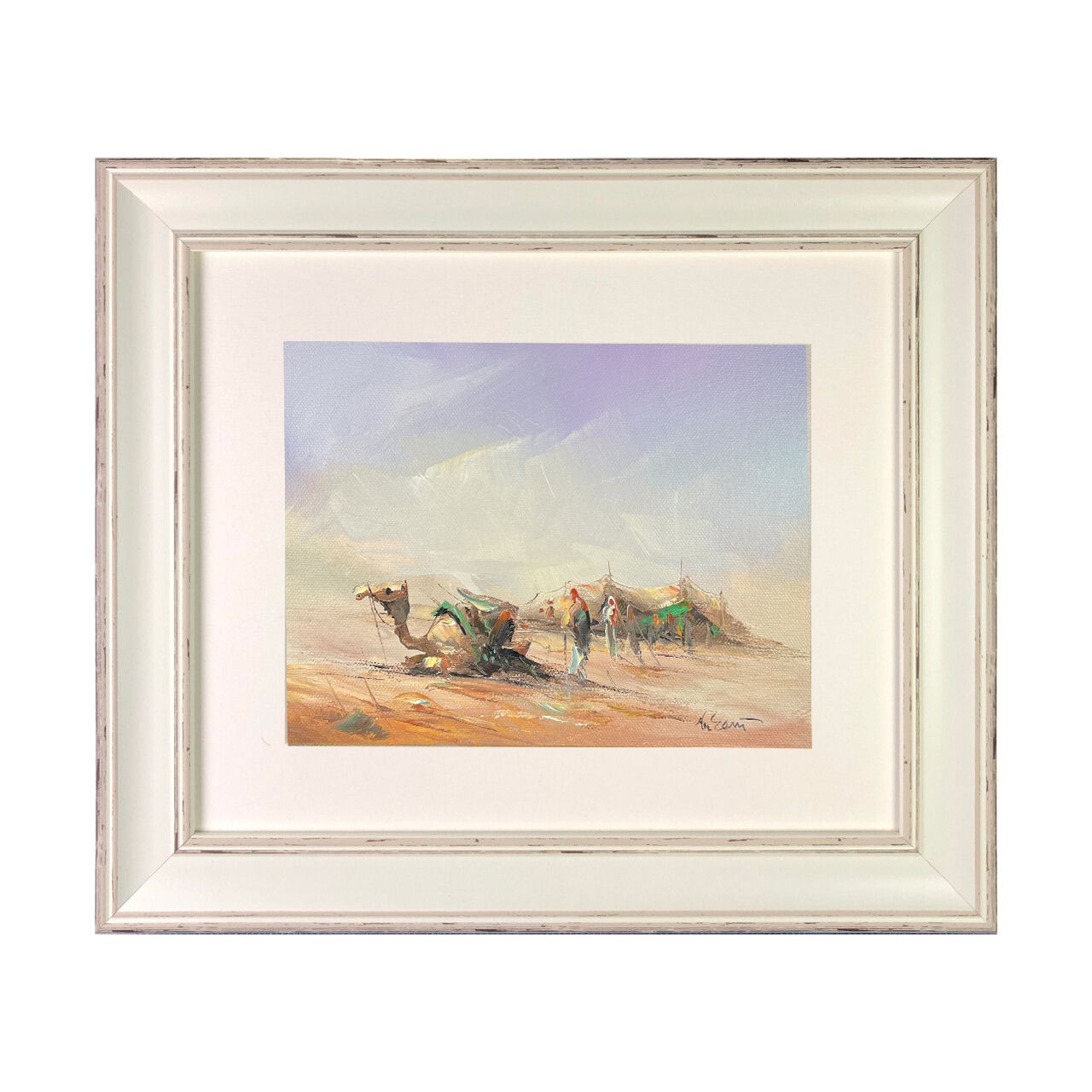 Bedouin Tent, Family &amp; Camel -  Knife Art Oil Painting