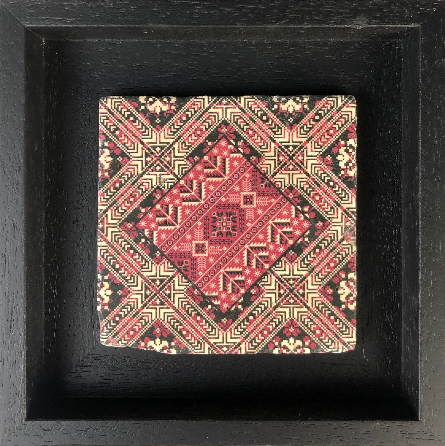 Palestinian Tatreez Geometric Design Stone Art, Frame Colour: Black, Size: Small