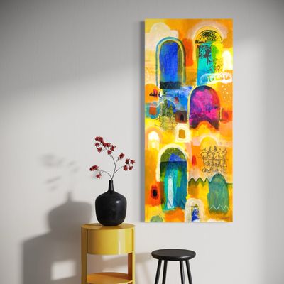 Street Arches Mashallah Tabarkallah Multi-Coloured Collage Original Hand Painted Canvas