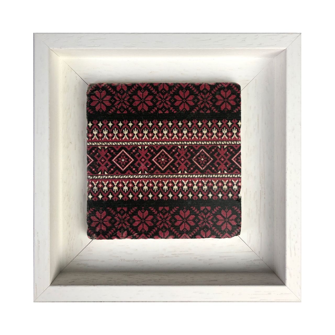 Palestinian Tatreez Patterns Geometric Design Stone Art, Frame Colour: White, Size: Small