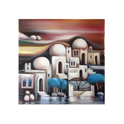 Abstract Houses &amp; Domes Red Design Original Hand Painted Canvas