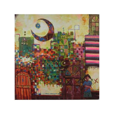 Abstract City Collage Textured Oil Original Hand Painted Canvas