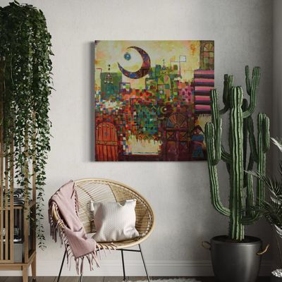 Abstract City Collage Textured Oil Original Hand Painted Canvas