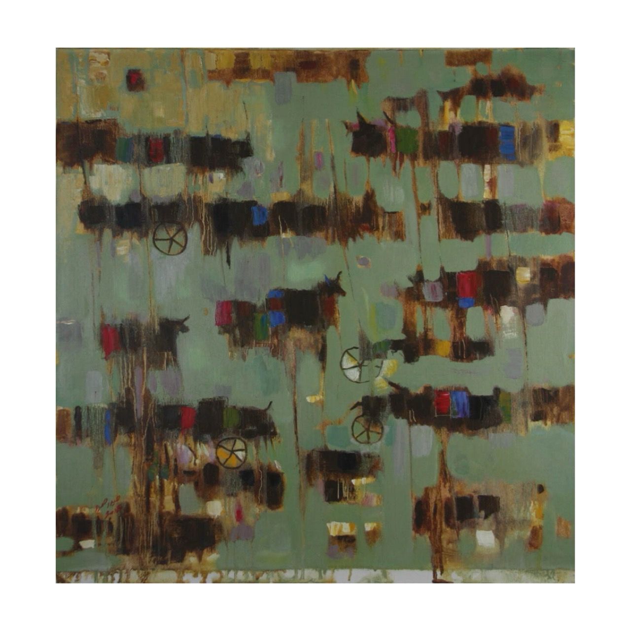 Abstract Farm Animals Collage Mixed Media Original Hand Painted Canvas