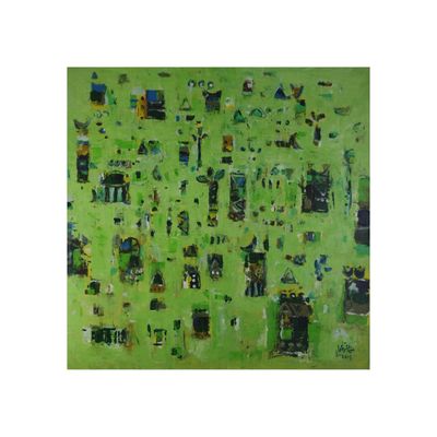Abstract Village Collage Mixed Media Original Hand Painted Canvas