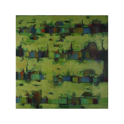 Abstract Village Market Collage Mixed Media Original Hand Painted Canvas