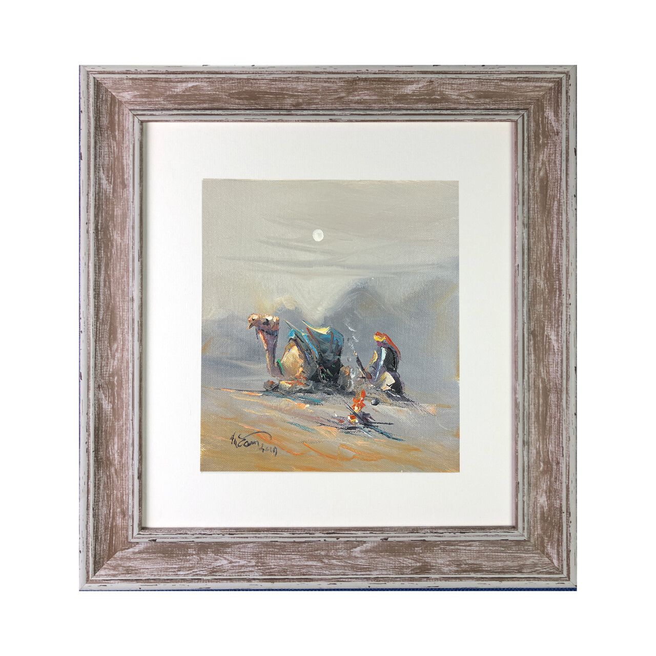 Desert Traveller &amp; Camel - Knife Art Oil Painting
