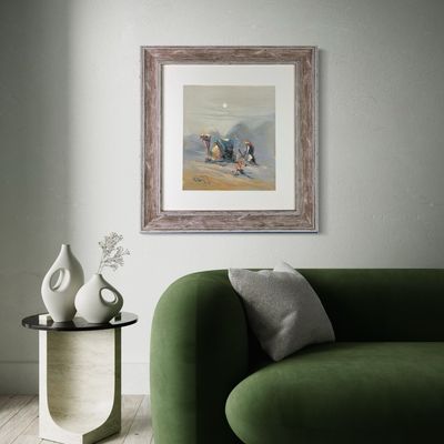 Desert Traveller & Camel - Knife Art Oil Painting in Distressed Frame