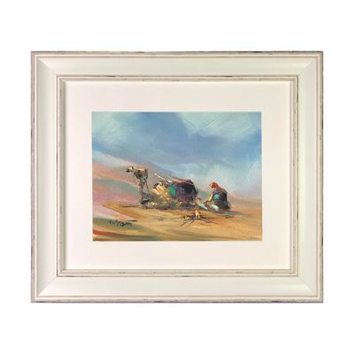 Desert Traveller &amp; Camel - Knife Art Oil Painting in Distressed Frame