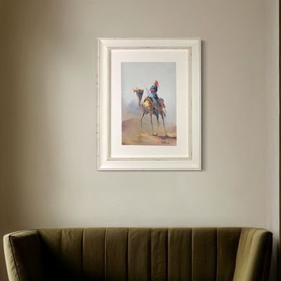 Desert Rider & Camel - Knife Art Oil Painting in Distressed Frame