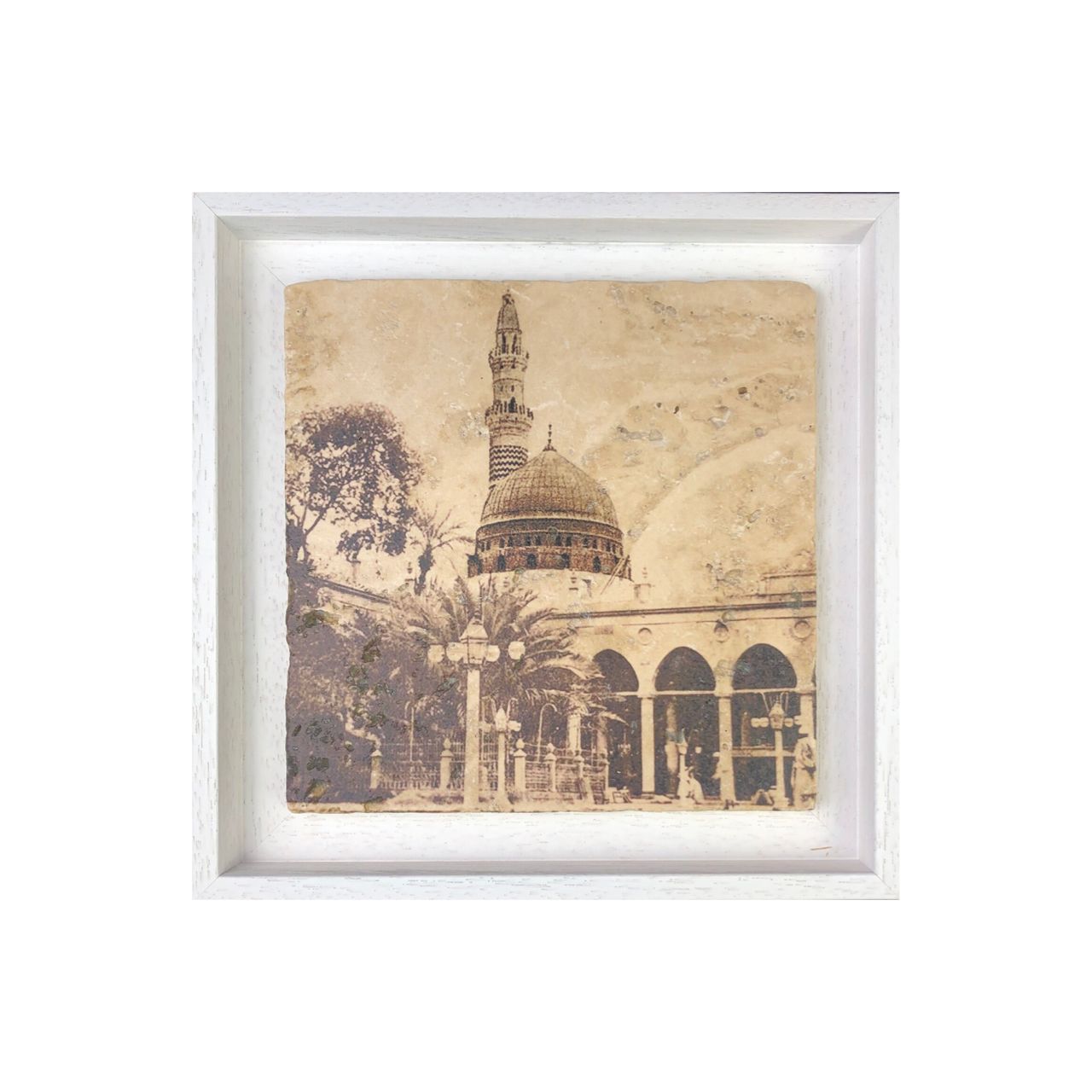 The Courtyard of Al Masjid an Nabawi ( The Prophet’s Mosque) Medina Circa 1900 Stone Tile, Frame Colour: White, Size: Medium