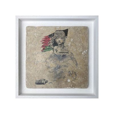 Banksy&#39;s Girl with Keffiyeh &amp; Palestine Flag Design Stone Art