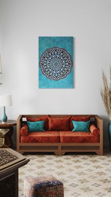 Geometric Turquoise Hexagon Persian Arabesque Design Giclée Canvas