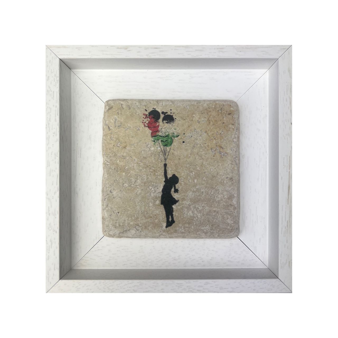 Banksy&#39;s “The Girl with the Balloons” Distortion Palestine Flags Design Stone Art, Size: Medium, Frame Colour: White