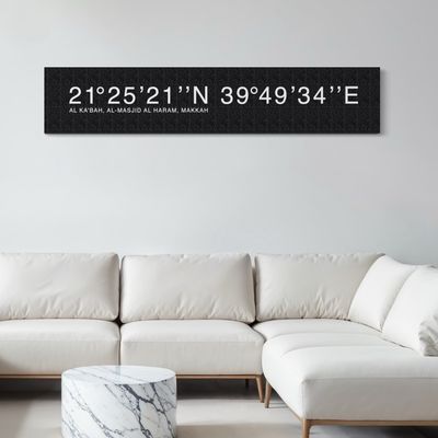 The Kaaba GPS Coordinates Monochrome Original Giclée Canvas