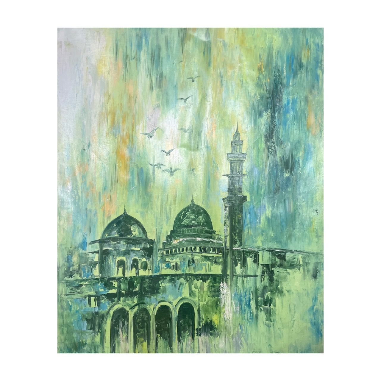 Green Domes - Original hand engraved knife calligraphy painting, Frame Colour: Un-framed