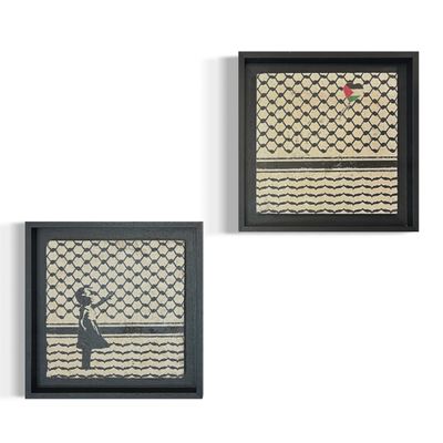 Banksy&#39;s Girl with Keffiyeh &amp; Palestine Balloon Design Stone Art
