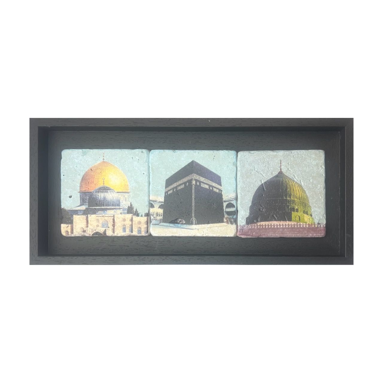 The Sacred Sanctuaries – Islam’s Holiest Sites Stone Art The Sacred Sanctuaries – Islam’s Holiest Sites Stone Art, Frame Colour: Black, Size: Small