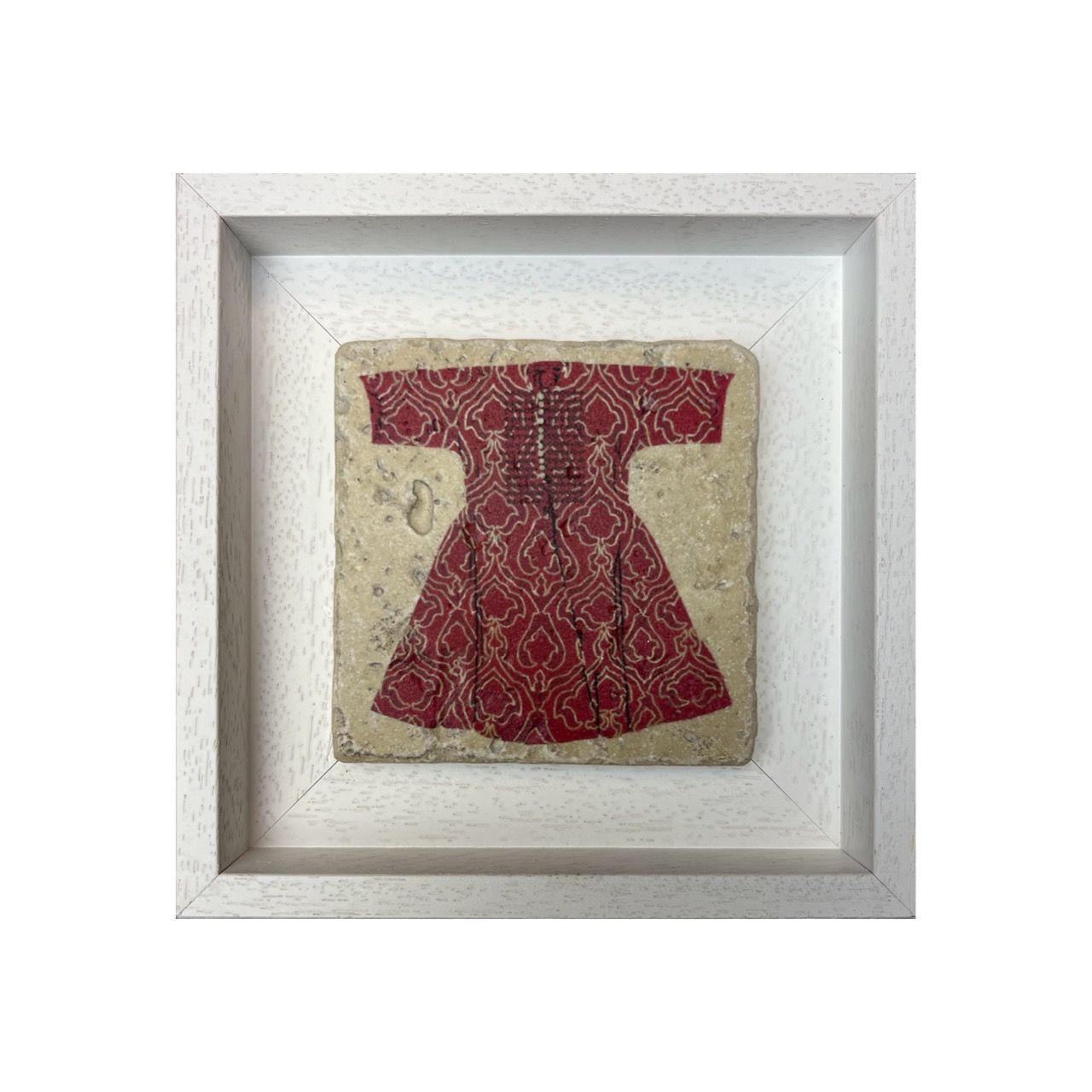Red Kaftan Stone Art, Size: Small, Frame Colour: White