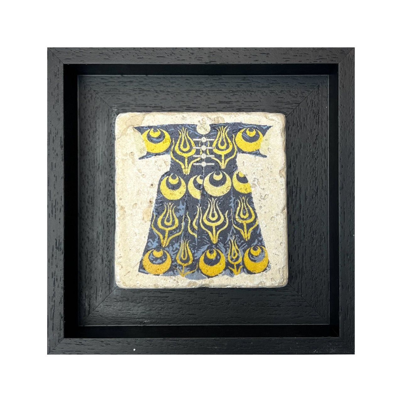 Blue &amp; Yellow Kaftan Stone Art, Size: Small, Frame Colour: Black