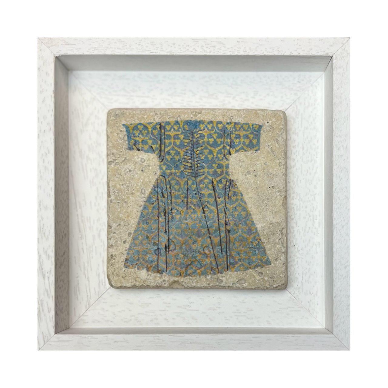 Sky Blue &amp; Yellow Kaftan Stone Art, Size: Small, Frame Colour: White